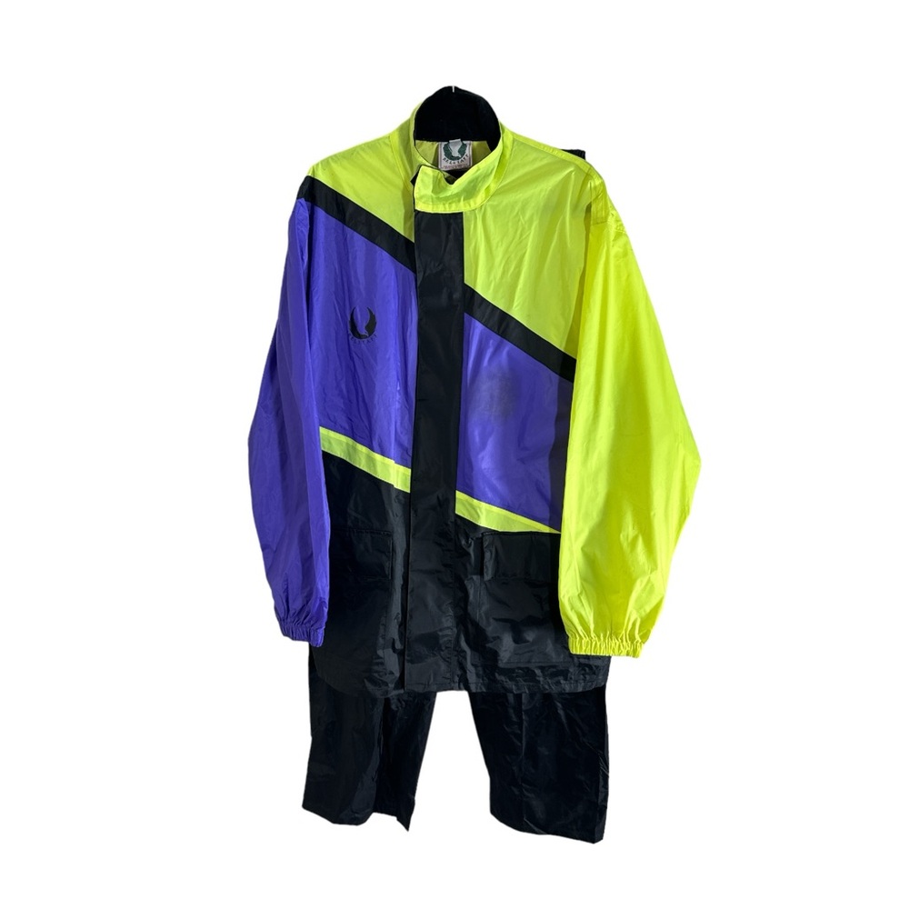 VTG Belstaff Dry Rain Nylon Moto Suit Retro Neon 2 Piece Storage Fanny Bag Sz L